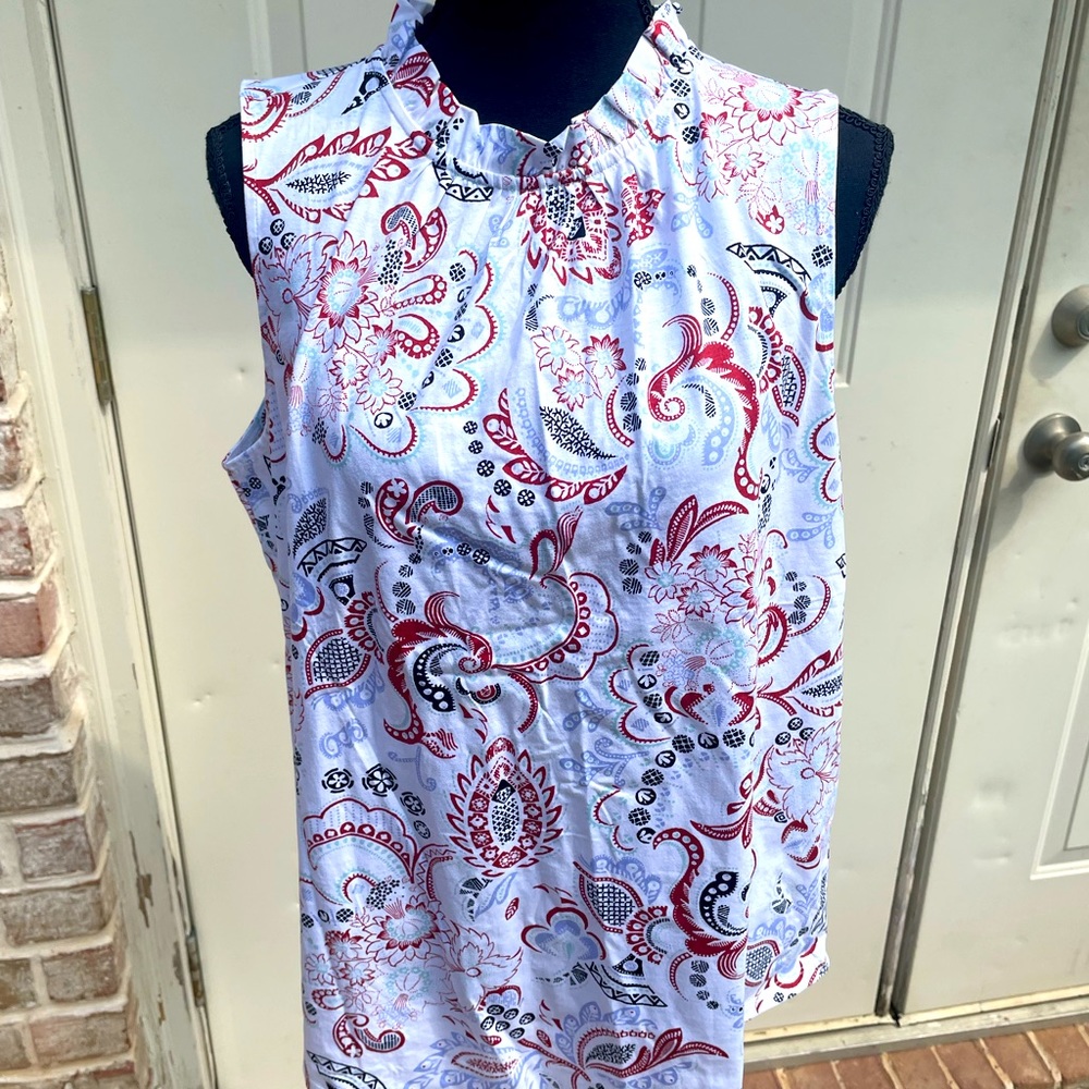 Ann Taylor Factory, Sleeveless, Red, White & Blue, Blouse, Size L